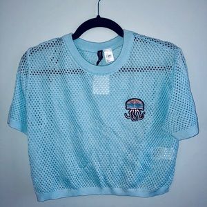 cropped mesh festival top with jellyfish